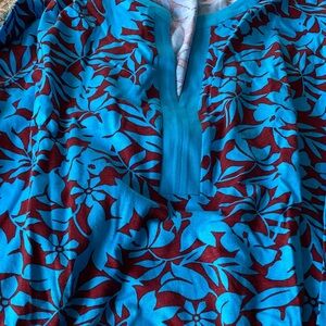 Lands' End Blue and Red Leaf Pattern Swim Cover Up